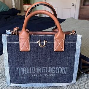 True Religion Blue and Brown Tote Bag